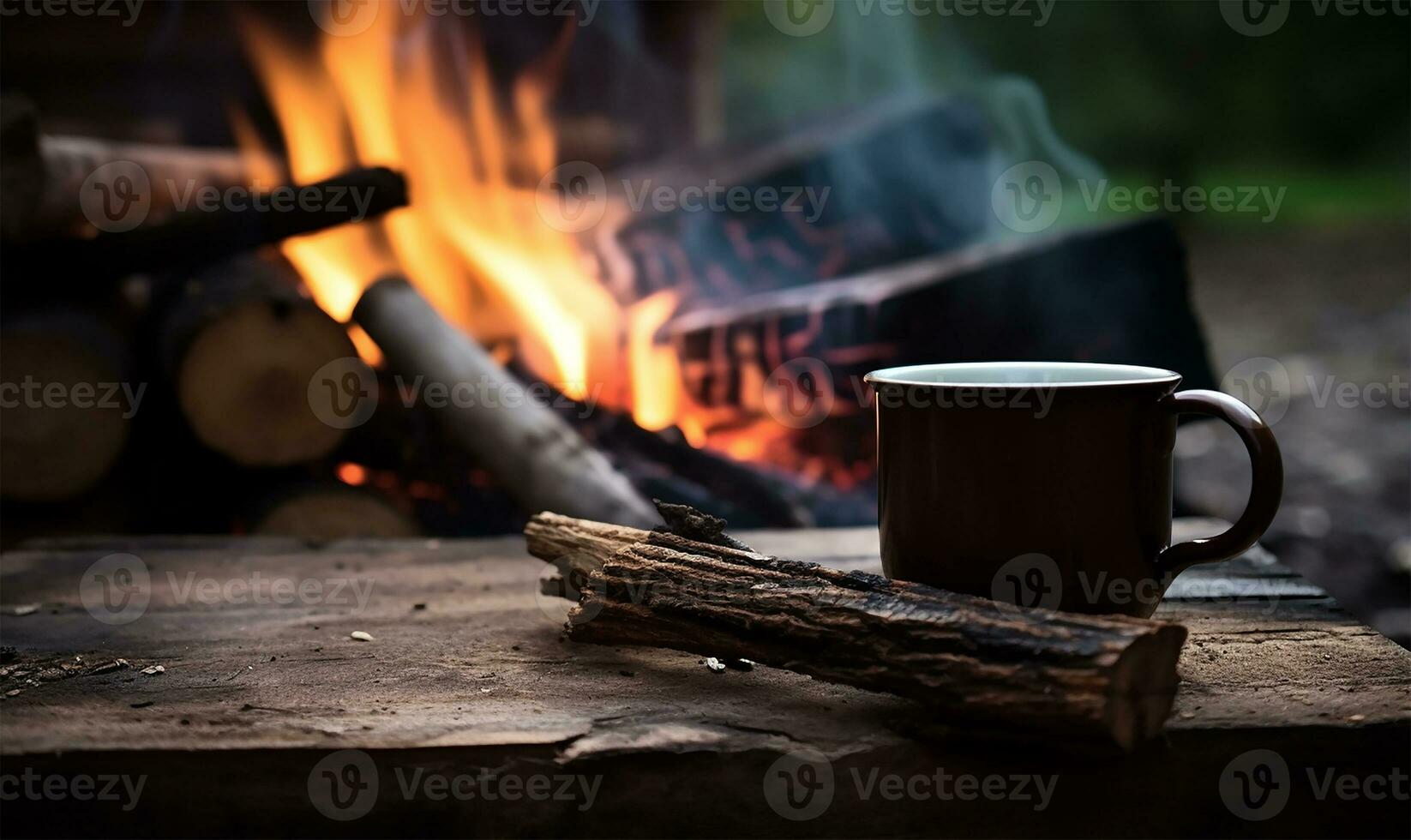 émail tasse de chaud fumant café séance sur un vieux enregistrer. ai généré photo