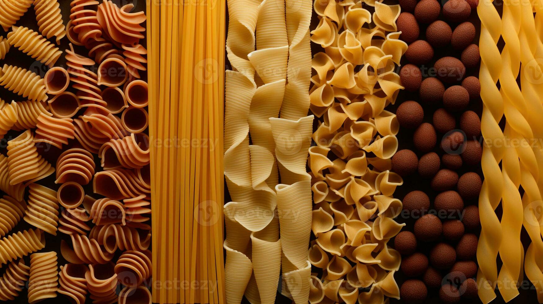 génératif ai, variété de les types, couleurs et formes de italien Pâtes, texture Contexte photo