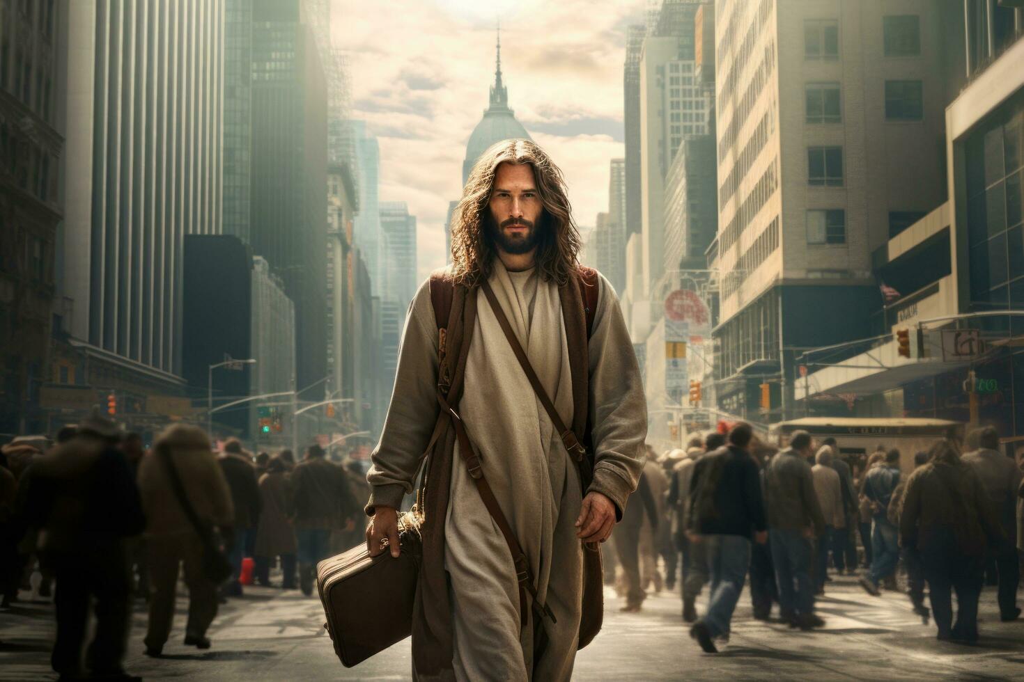 Jésus est permanent dans une passage clouté avec une taxi photo