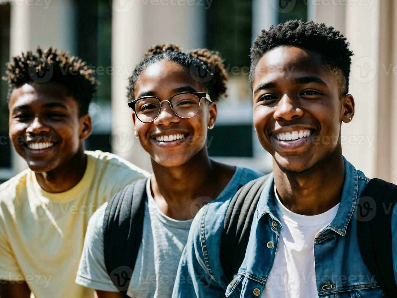 photo de groupe noir adolescent frais étudiant à université, génératif ai