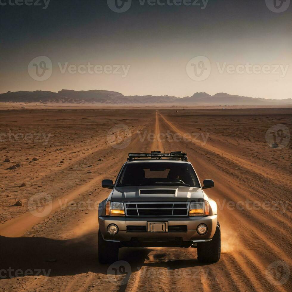 photo de un camion dans chaud le sable désert, génératif ai