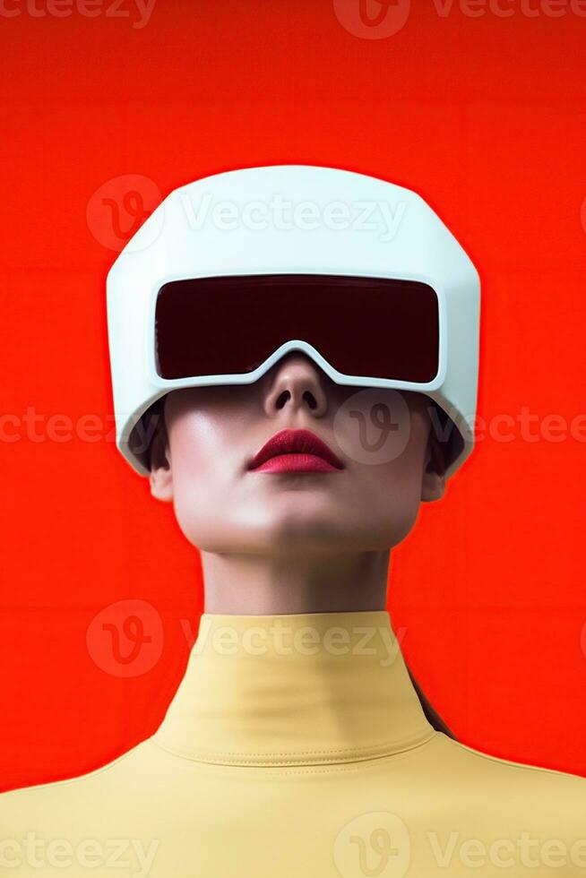 illustration de une mode portrait portant une virtuel réalité vr casque. ai généré. photo