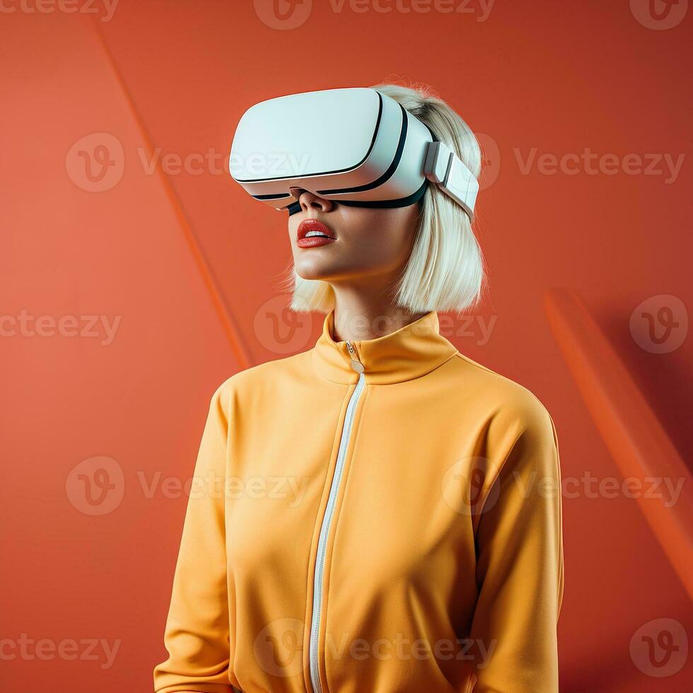 illustration de une la personne portant une virtuel réalité vr casque, ai généré. photo