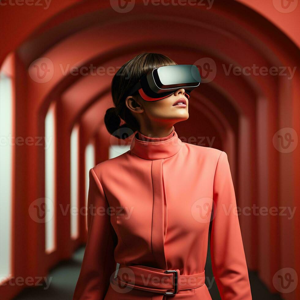 illustration de une la personne portant une virtuel réalité vr casque, ai généré. photo