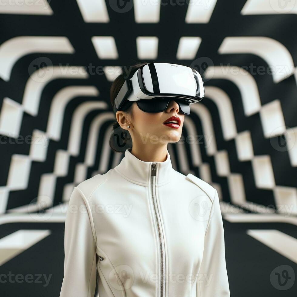 illustration de une la personne portant une virtuel réalité vr casque, ai généré. photo