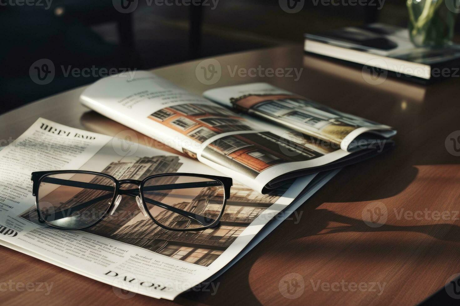 les magazines sur table avec lunettes. photo