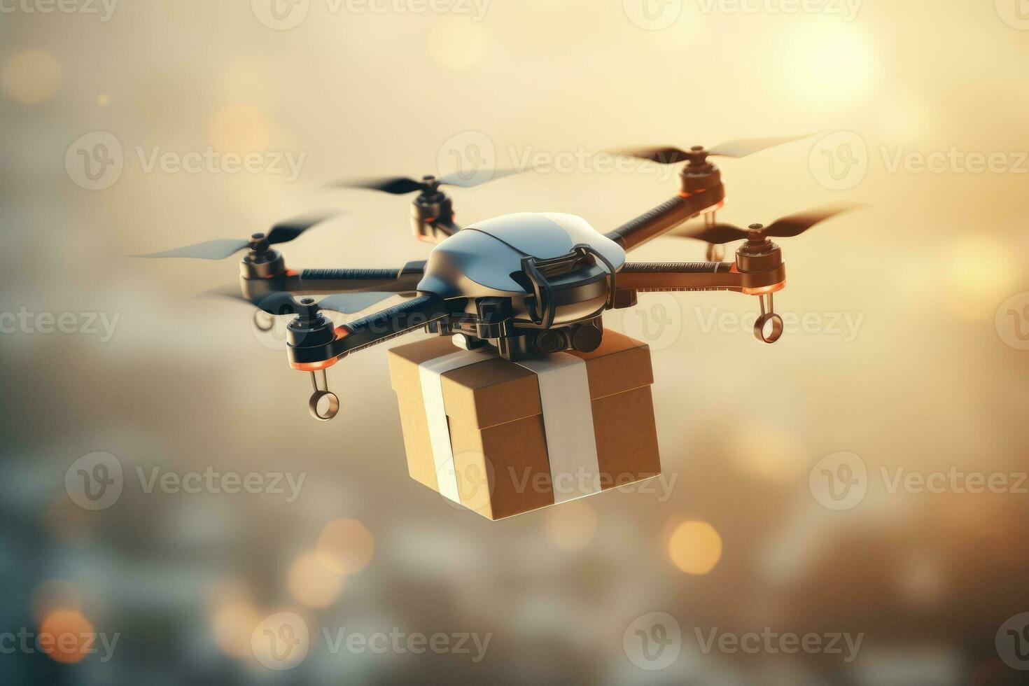 une drone porter une paquet prêt pour livraison. photo