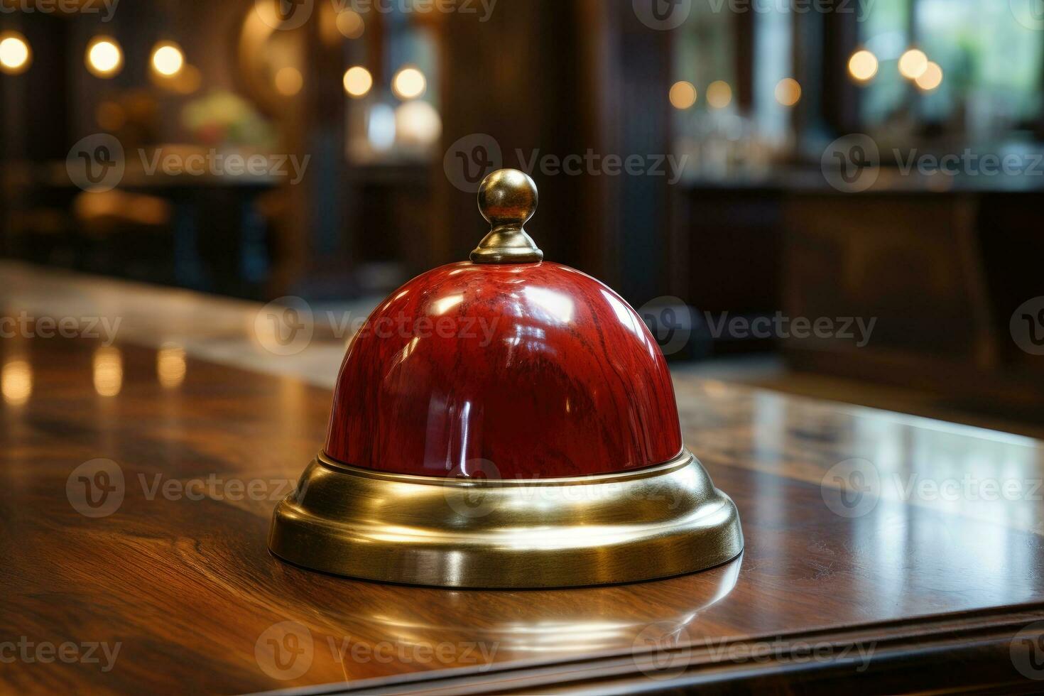 Hôtel bague cloche sur compteur bureau à de face réception. photo