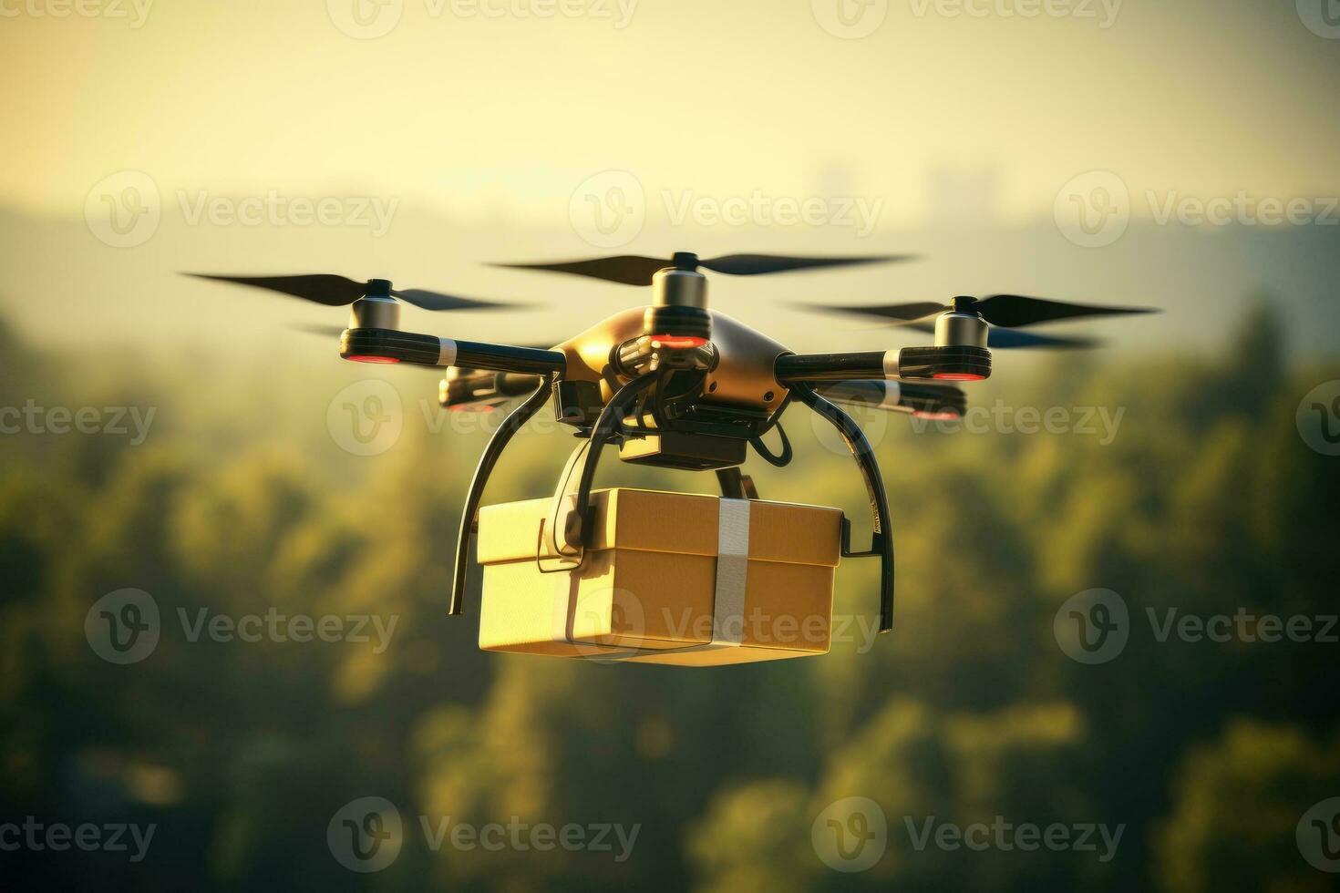 une drone porter une paquet prêt pour livraison. photo