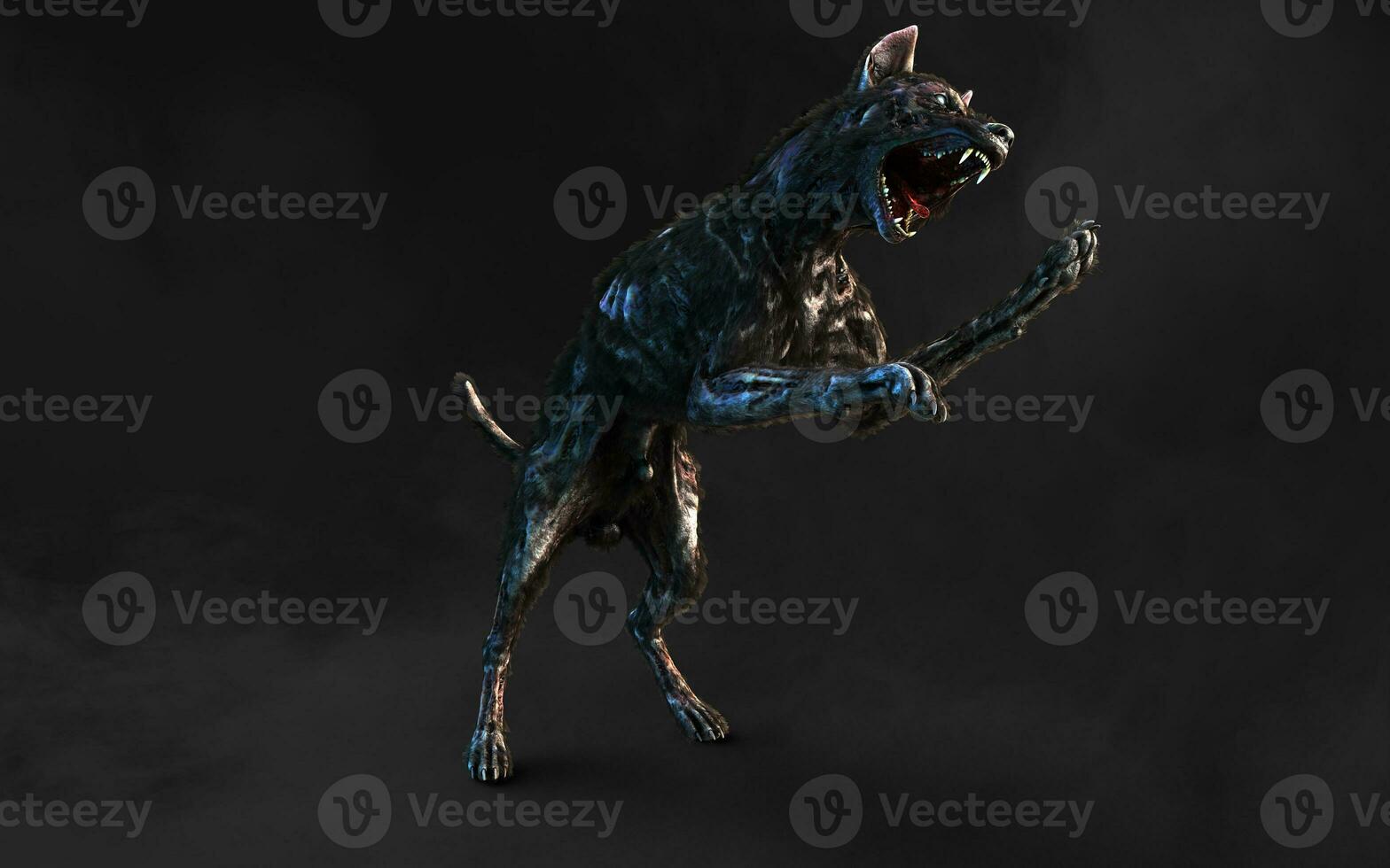 3d illustration de Mort-vivant zombi chien avec coupure chemin. dangereux ressuscité animal avec terrifiant expression sur foncé Contexte. photo