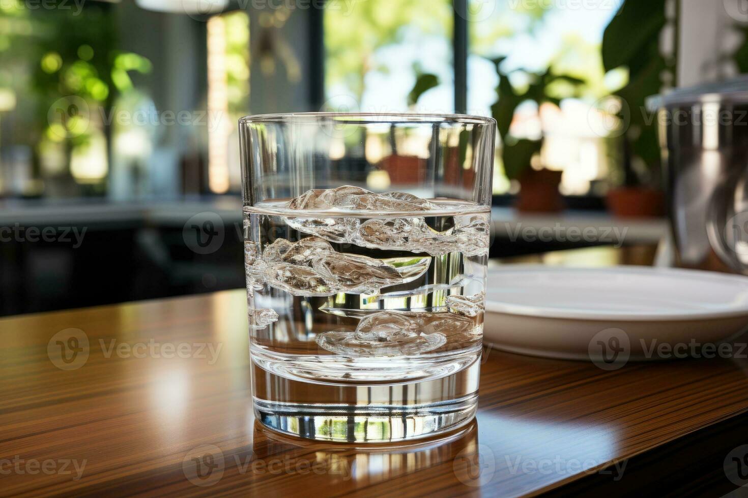 une verre de l'eau servi sur tableau. photo