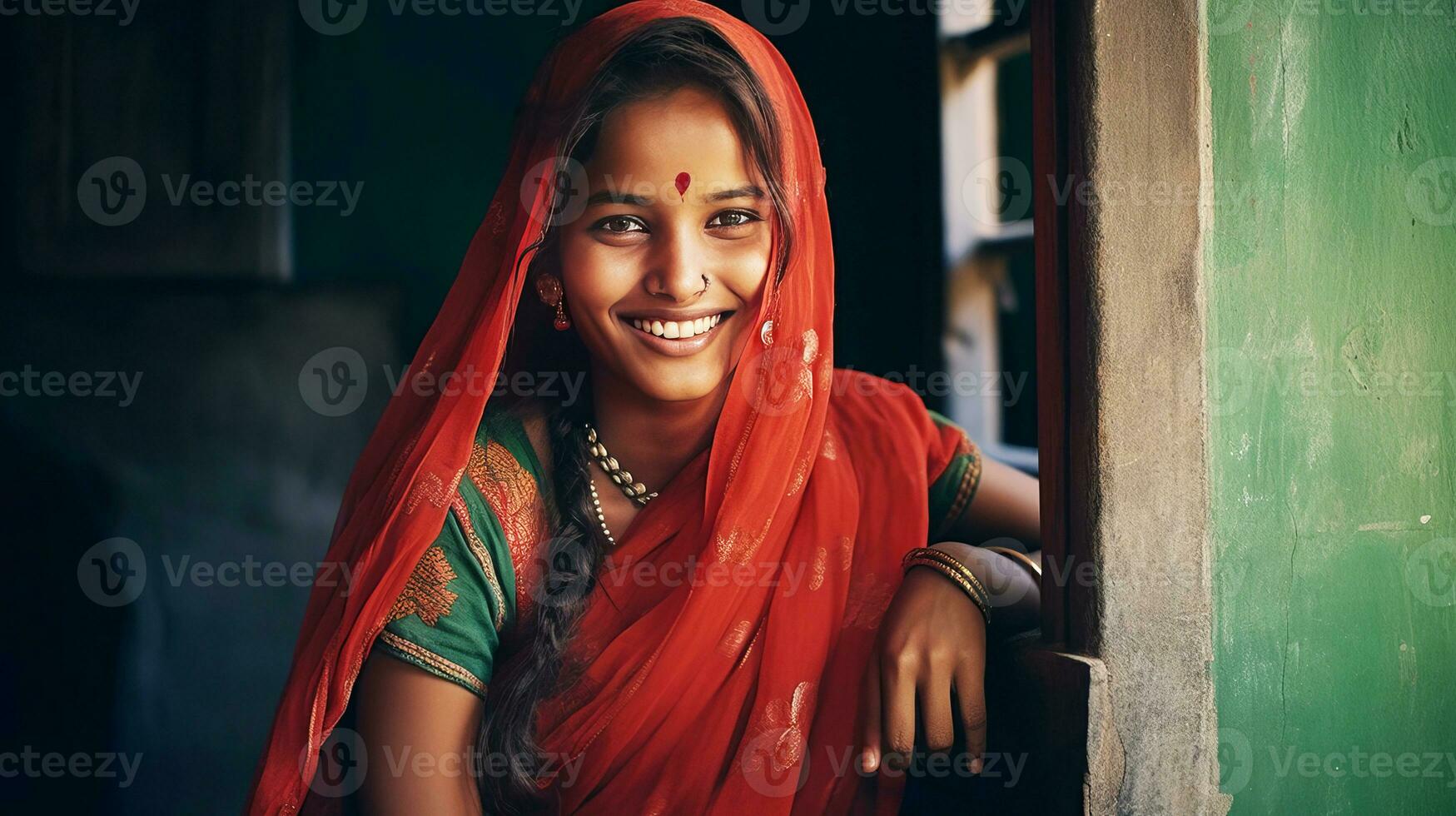 magnifique Jeune Indien femme dans nationale vêtements, souriant. photo