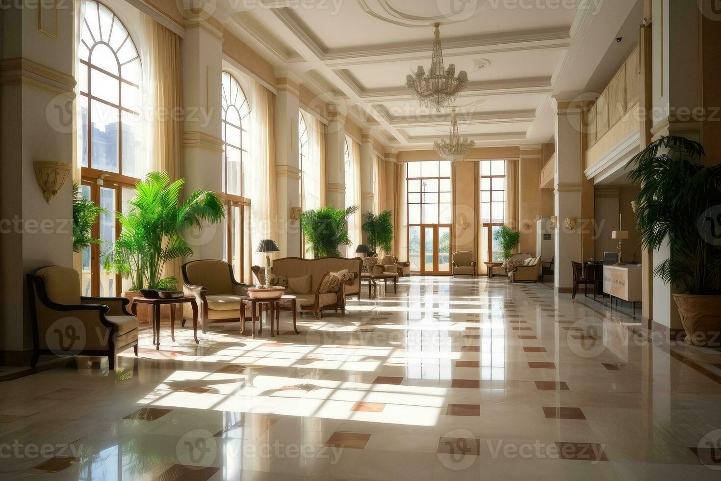 Hôtel hall avec européen style meubles professionnel photographie ai généré photo