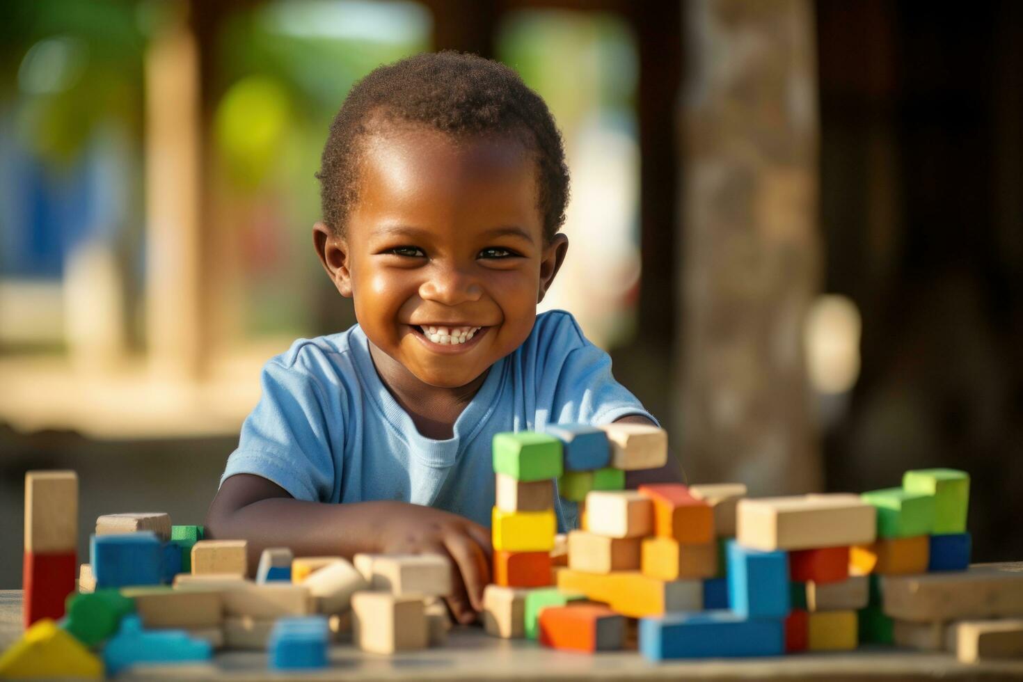 Jeune africain enfant pièces blocs photo