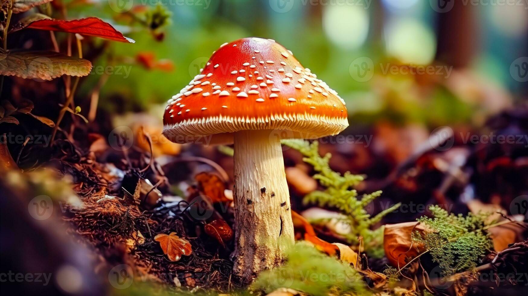 rouge et blanc Pointé champignon ai génératif photo