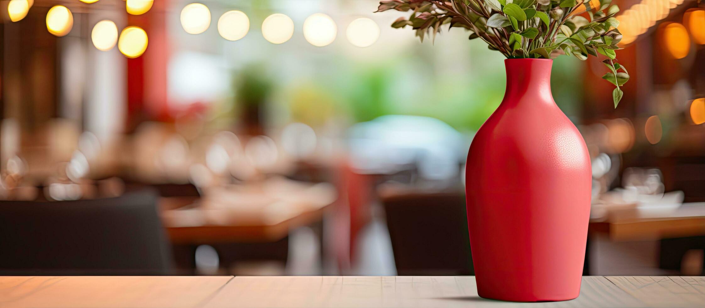 flou Contexte dans une restaurant derrière une rouge vase sur une table photo