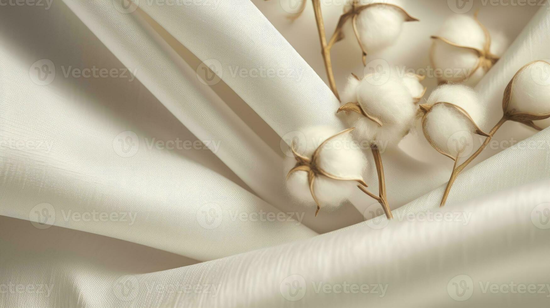 élégant décoration de blanc soie et coton fleurs une fermer image de une luxueux et lisse en tissu avec une délicat modèle ai génératif photo