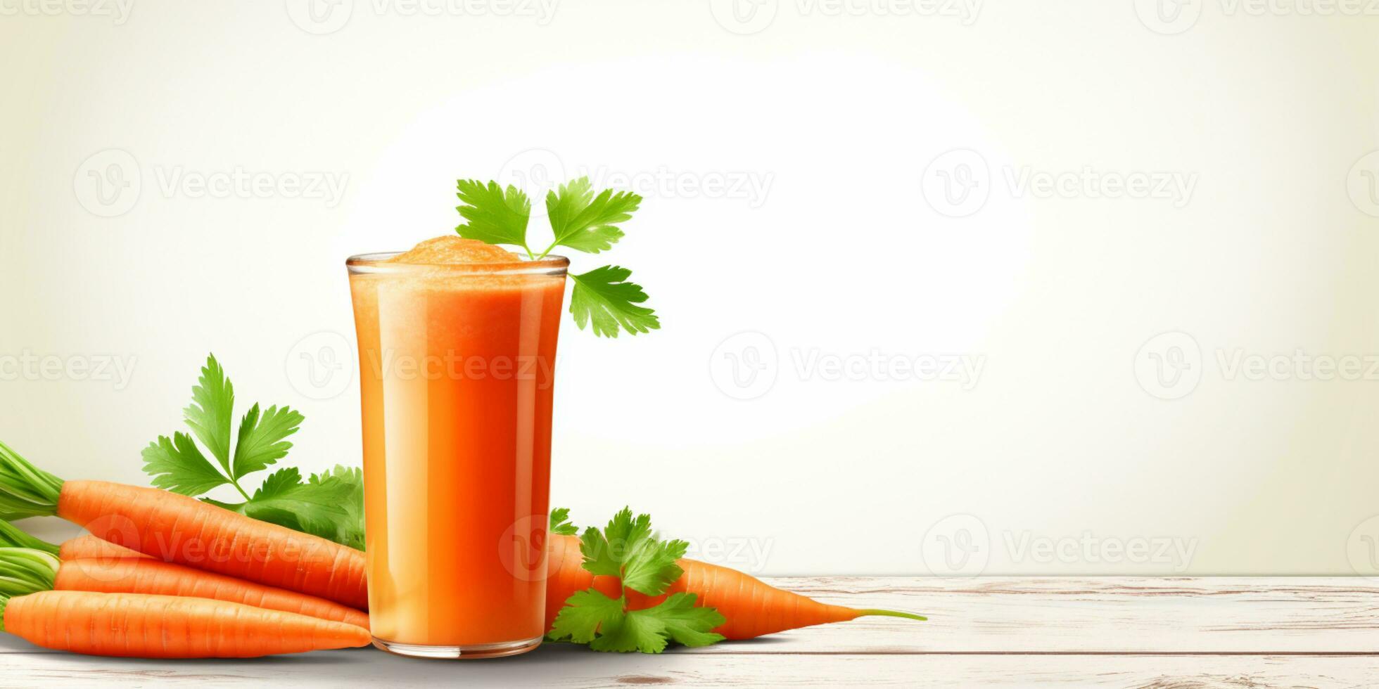 proche en haut de Frais carotte jus avec légumes, isolé sur blanc arrière-plan, copie espace, ai génératif photo