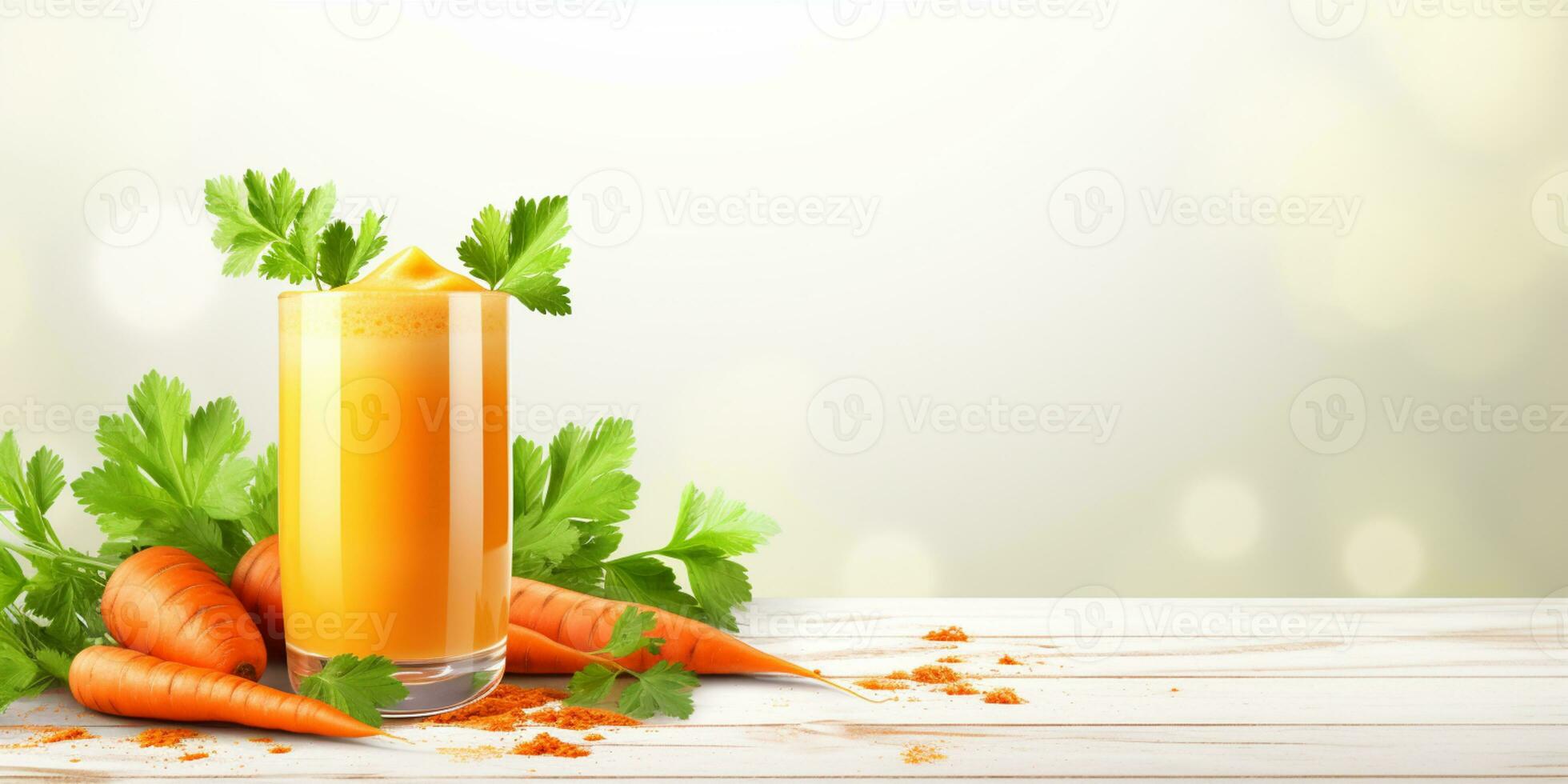 proche en haut de Frais carotte jus avec légumes, isolé sur blanc arrière-plan, copie espace, ai génératif photo