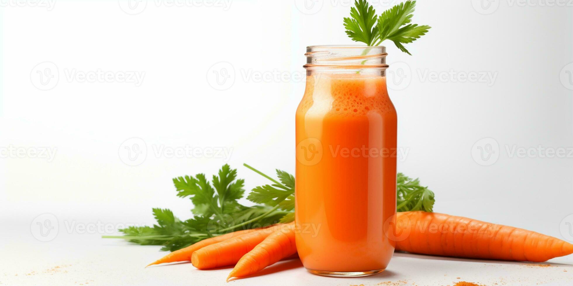 proche en haut de Frais carotte jus avec légumes, isolé sur blanc arrière-plan, copie espace, ai génératif photo