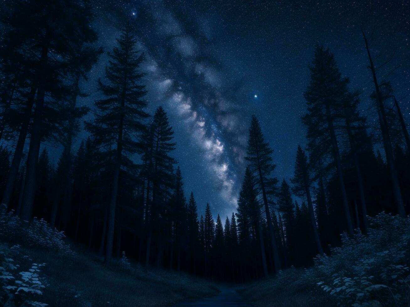 mystique éclairé par la lune forêt serein la nature nuit arrière-plan, ai génératif photo