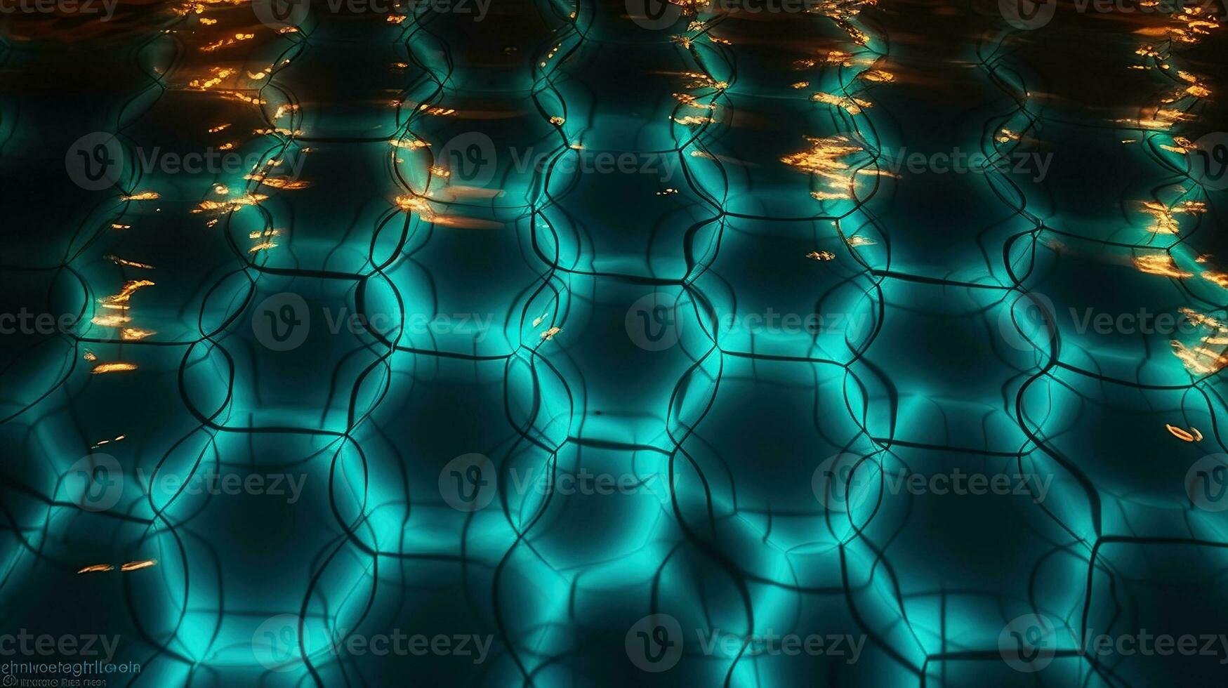 fascinant Haut vue de embrasé lumières dansant sur le l'eau surface dans une nager piscine, génératif ai photo