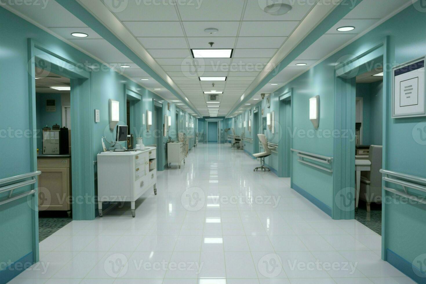 médical concept hôpital couloir de liaison divers patient pièces en toute transparence ai généré photo