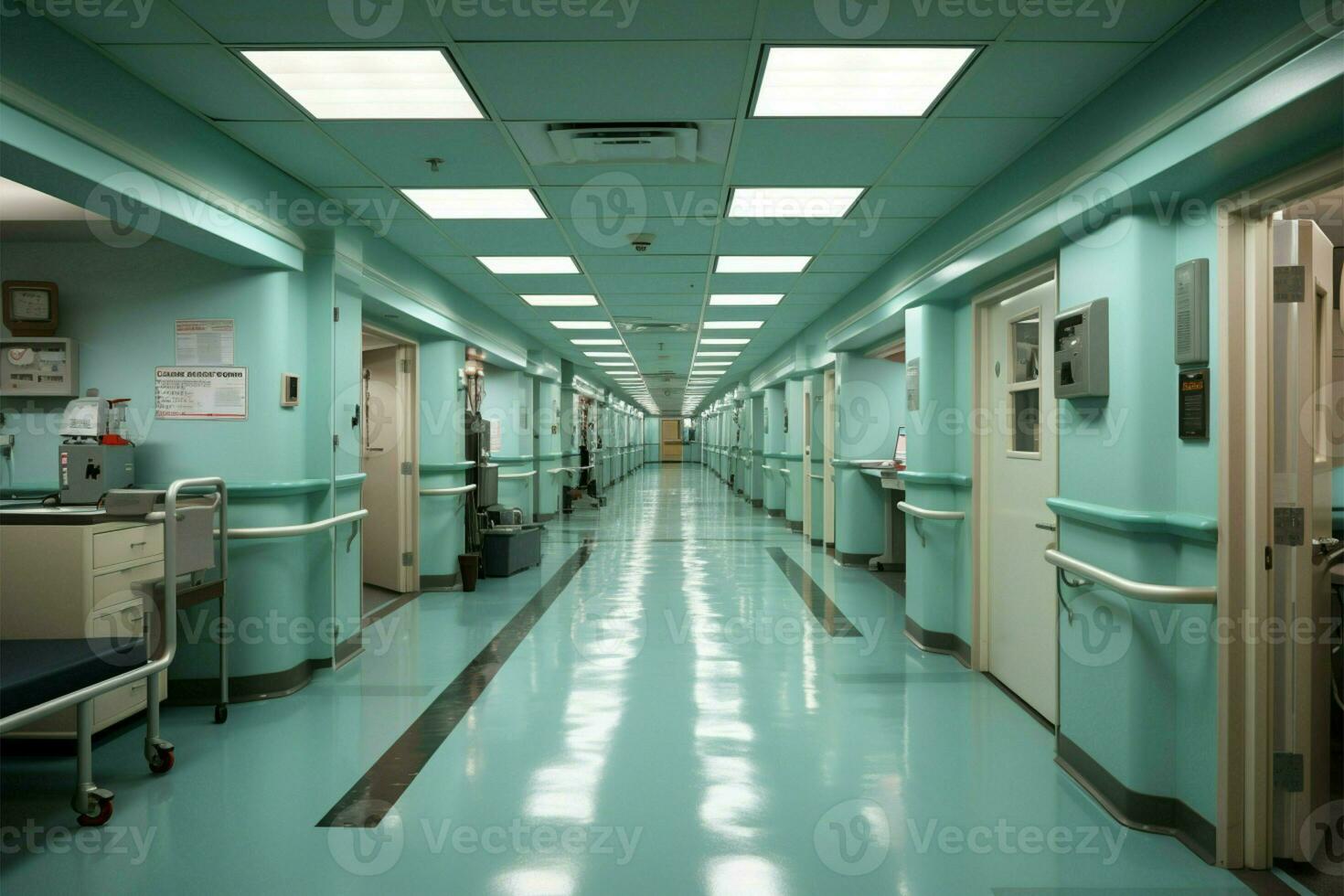 hôpital couloir liens plusieurs pièces, formant le essence de médical entraine toi ai généré photo