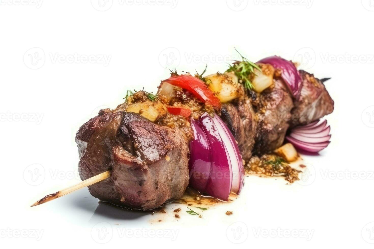 délicieux brochette de grillé nourriture sur une blanc assiette photo