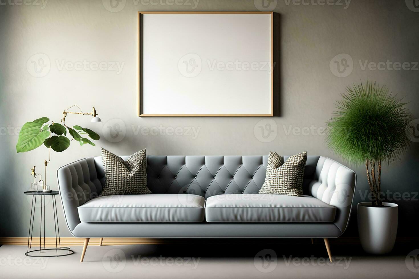 moderne vivant pièce avec une énorme canapé, intérieur scène et Cadre maquette photo