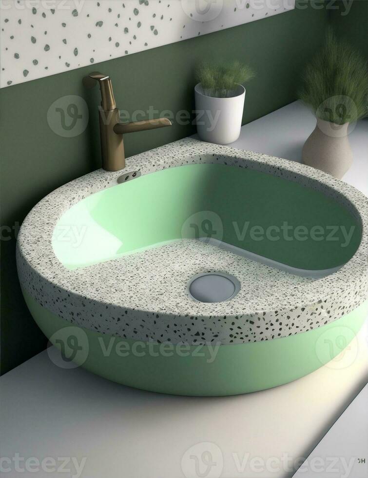 moderne terrazzo salle de bains couler, lumière vert et foncé gris Couleur illustration photo