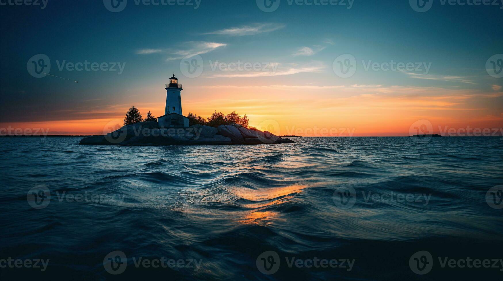 phare sur coucher de soleil, génératif ai photo