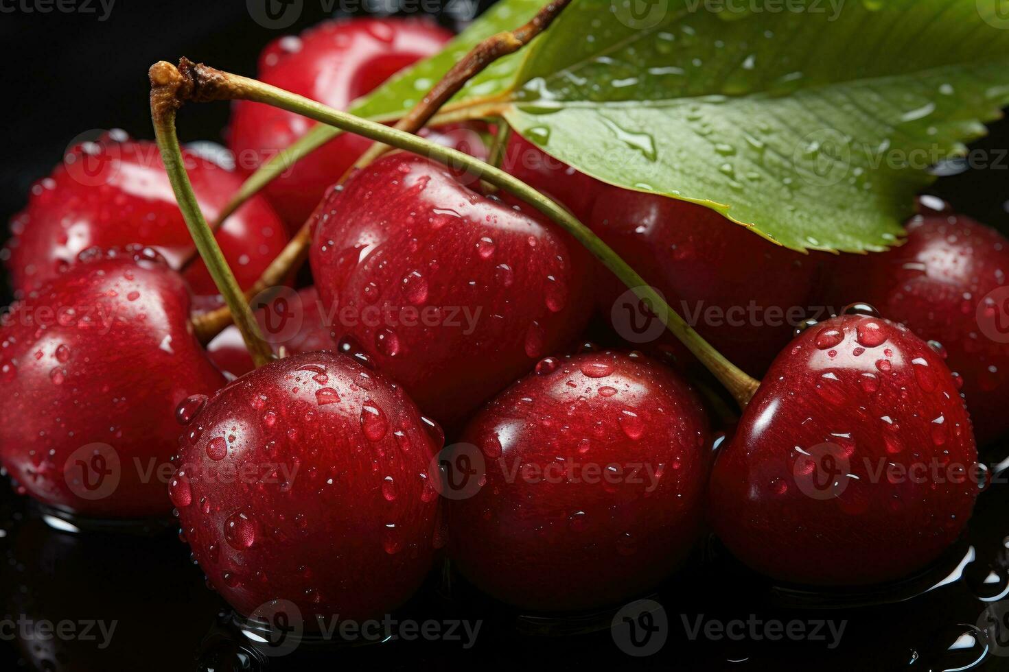 Frais sucré cerises proche en haut. photo