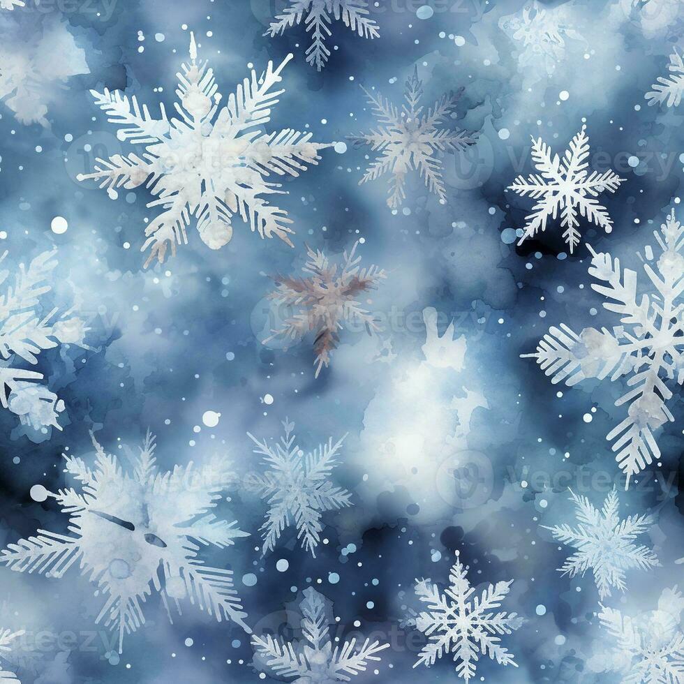 flocons de neige sur bleu dans aquarelle style sans couture modèle, établi avec génératif ai photo