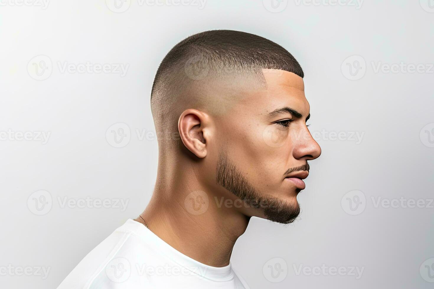 homme avec une s'estomper la Coupe de cheveux branché coiffure isolé. ai généré photo