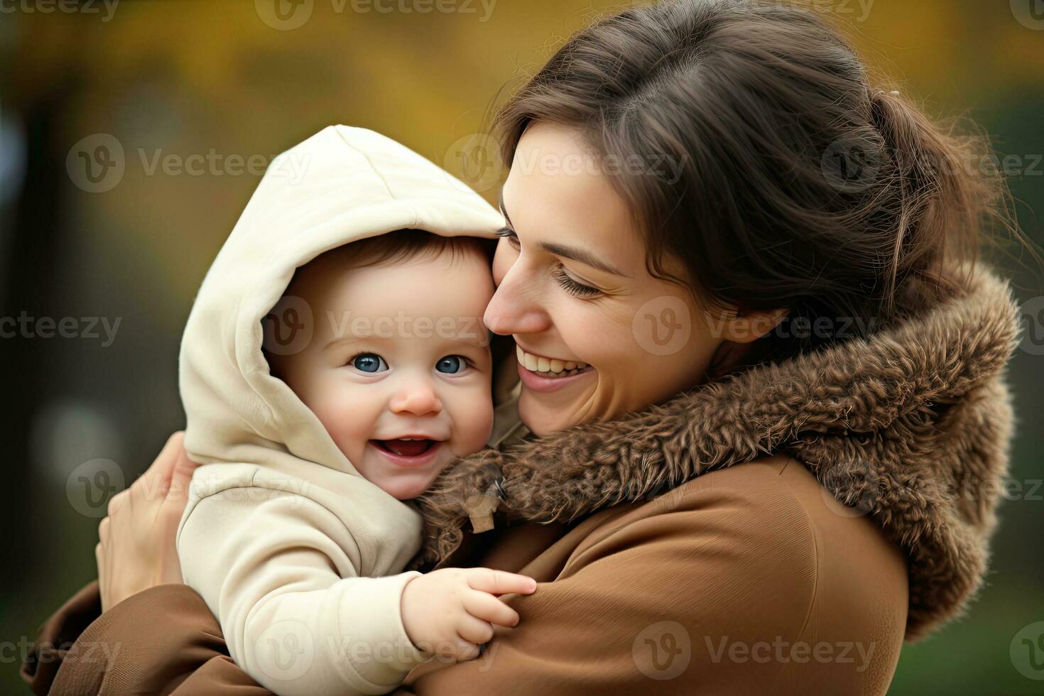 mère étreindre sa bébé dans le parc. maternité concept. ai généré photo