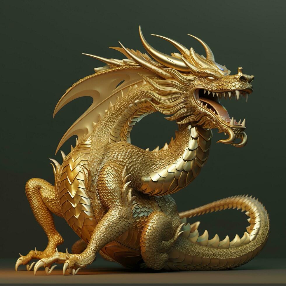 d'or dragon statue. chinois dragon fabriqué de or. ai génératif photo