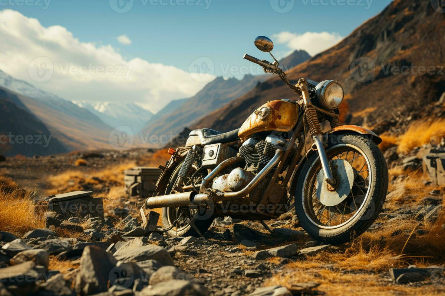 scénique paysage avec une seul moto ai généré photo