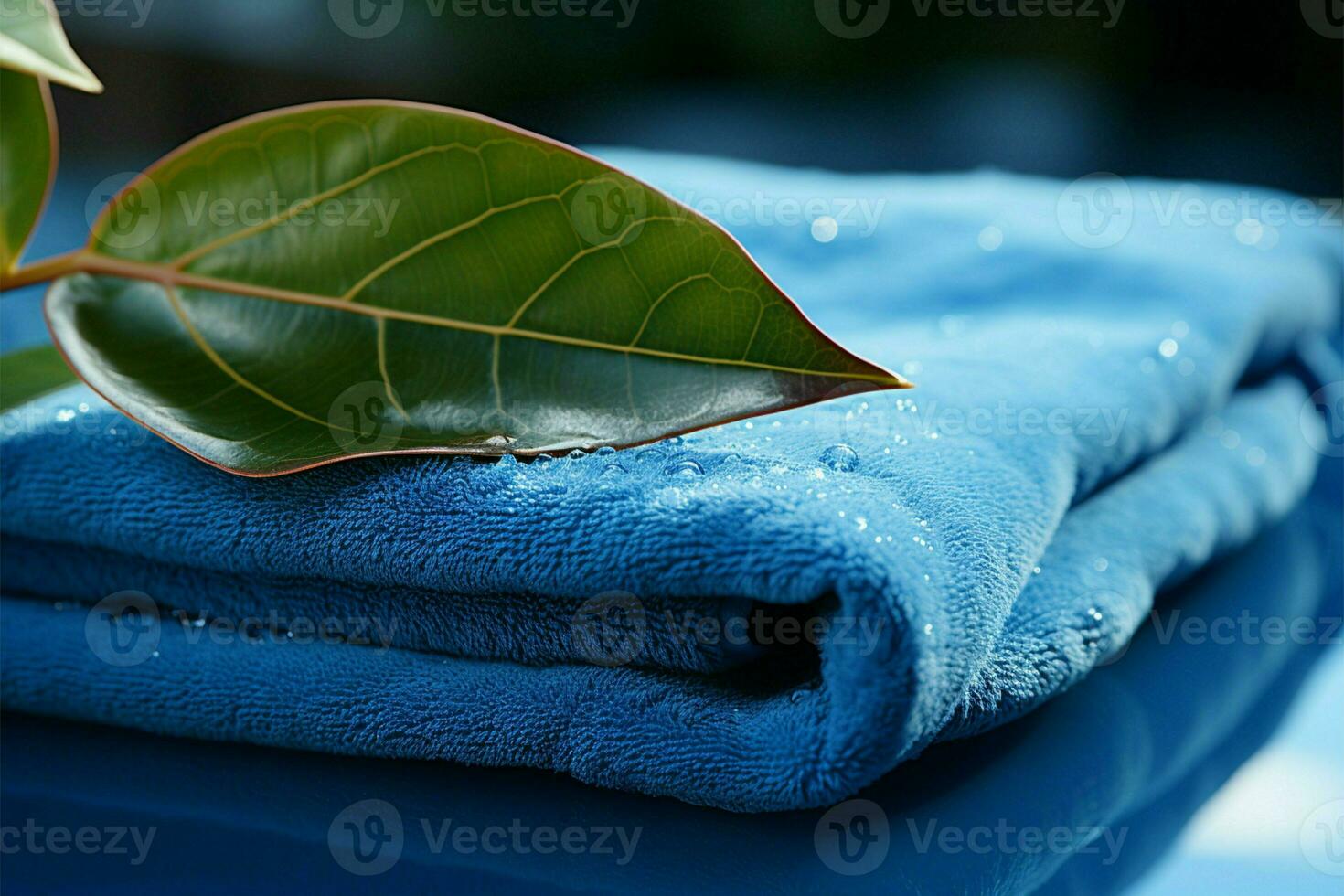 natures touche, feuille et serviette sur calmant bleu ai généré photo