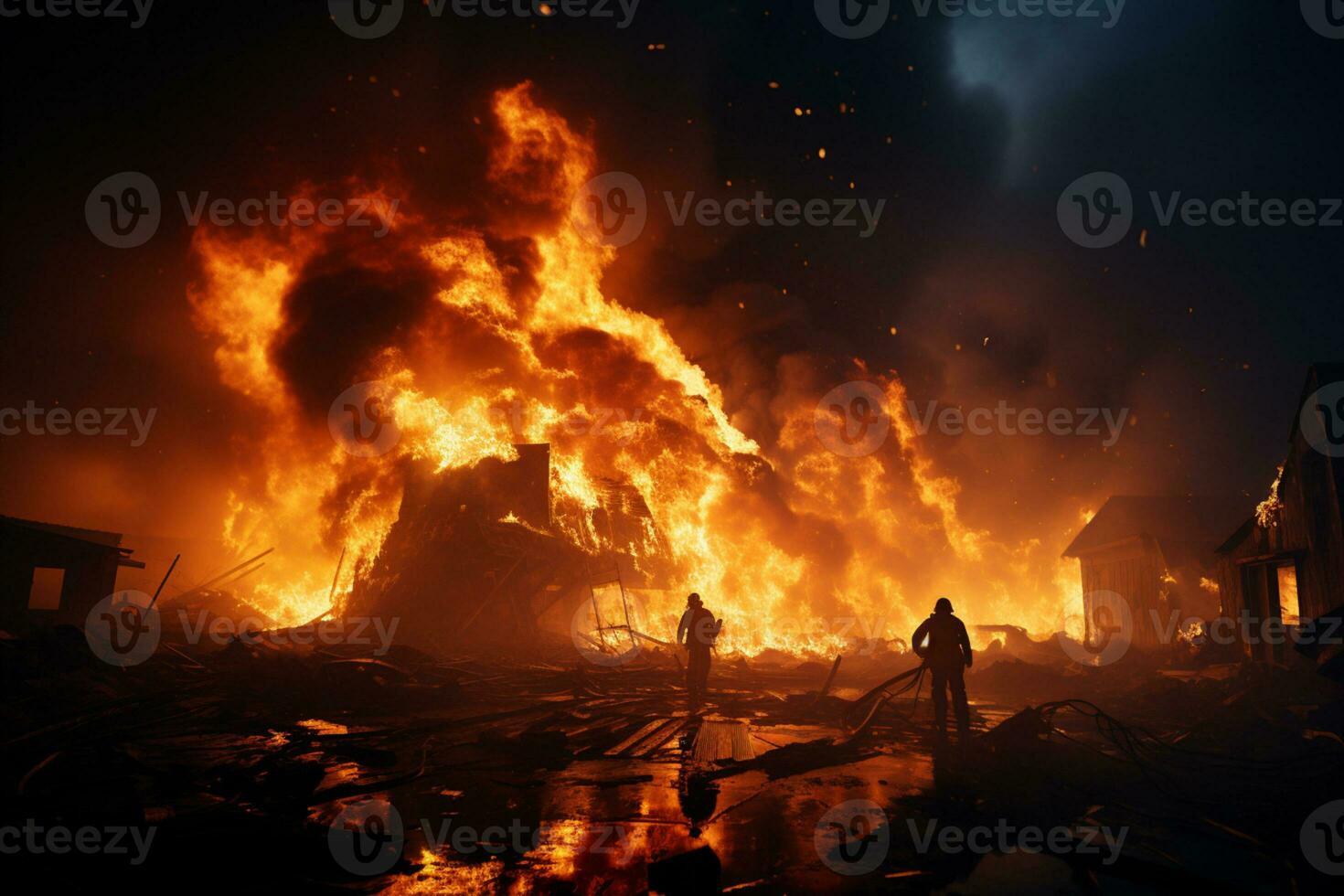 Feu combattants tacle le imposant flammes ai généré photo