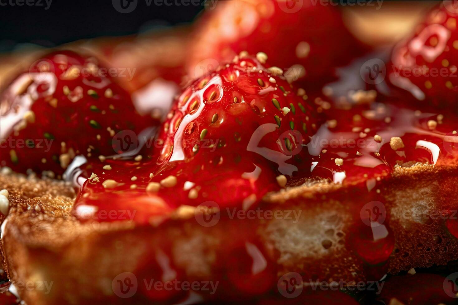 fraise griller, macro coup de une Frais petit déjeuner avec égouttage Miel, ai généré photo