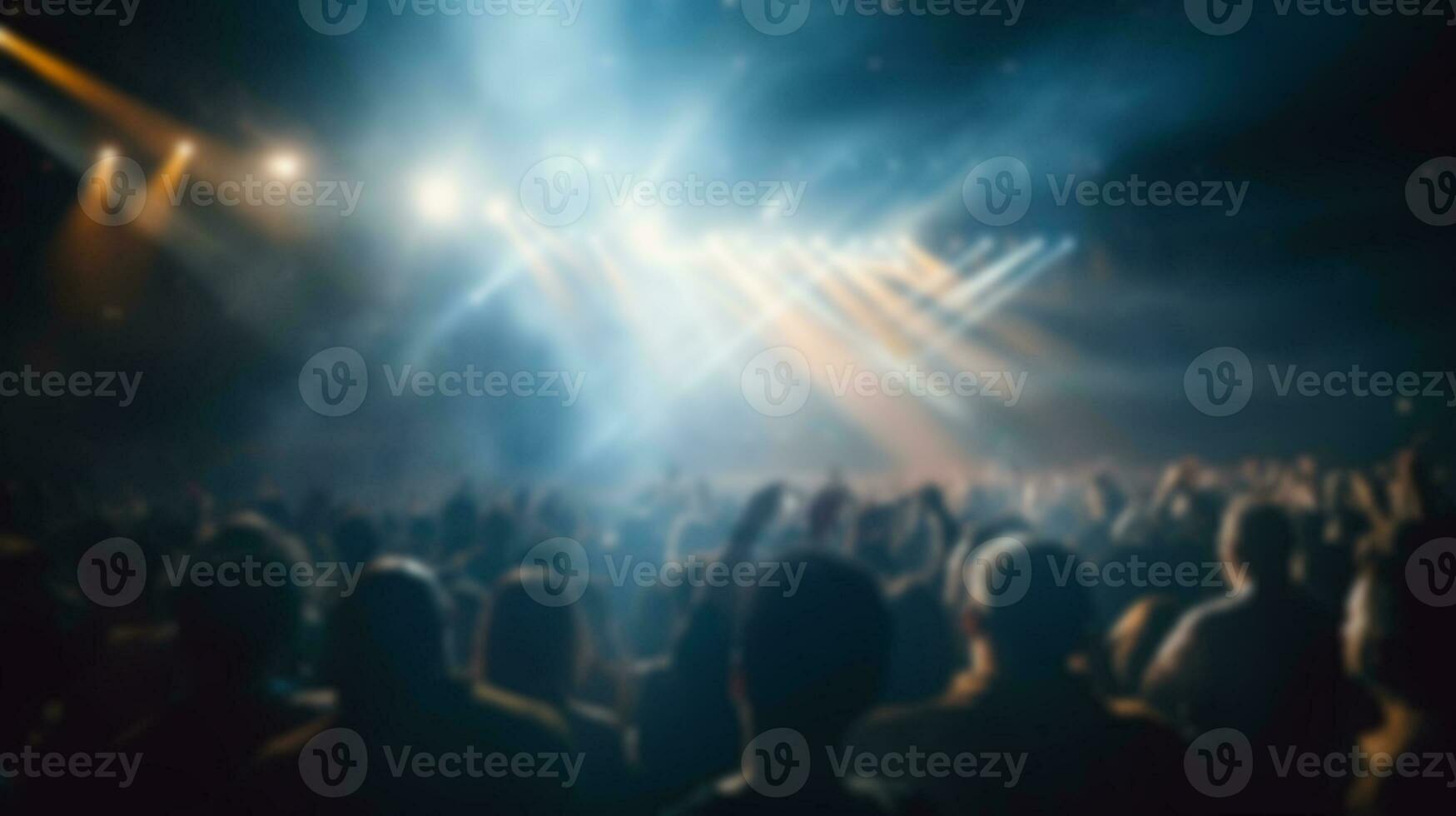 brouiller foule public en train de regarder concert vivre spectacle dans concert salle ou lieu stade avec de fête laser éclairage. génératif ai photo