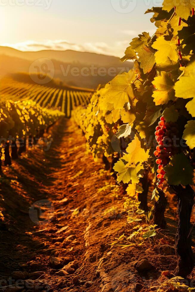 vignoble paysage en dessous de le l'automne Soleil Contexte avec vide espace pour texte photo