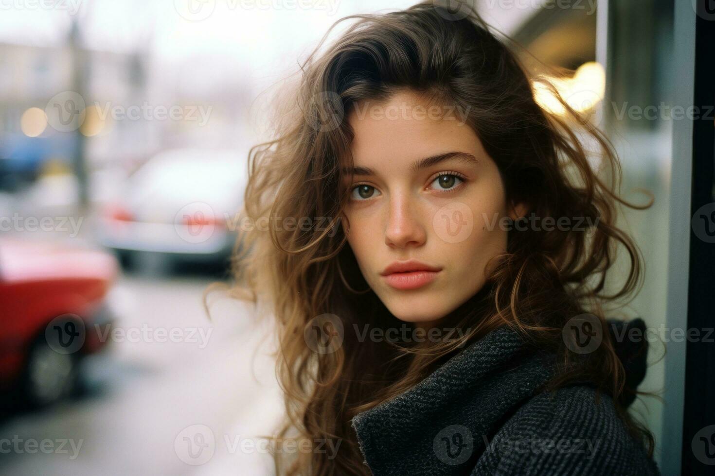 une femme avec longue rouge cheveux et une bonnet est permanent dans une  café magasin génératif ai 28382590 Photo de stock chez Vecteezy