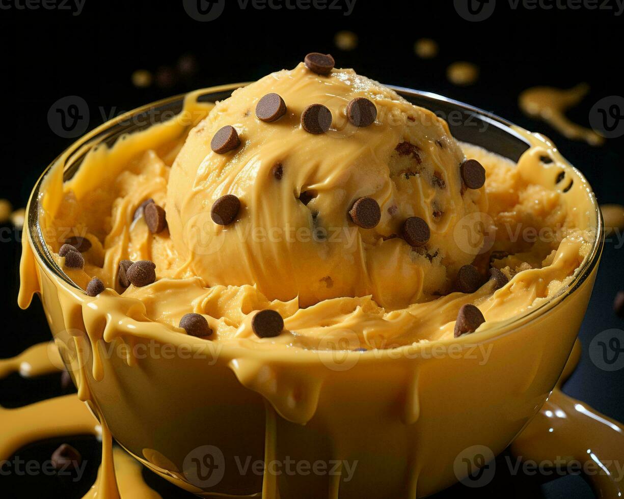 une bol de la glace crème avec Chocolat frites sur Haut génératif ai photo