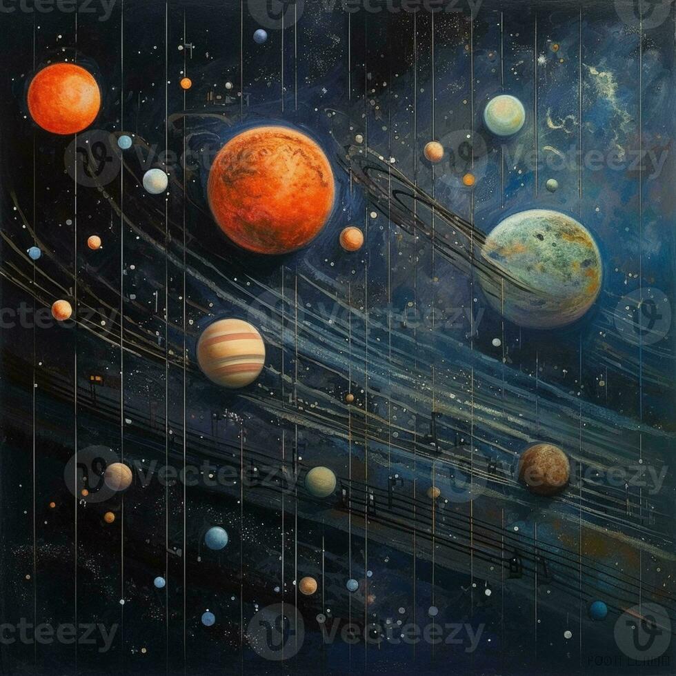 La peinture de planètes dans une solaire système avec une ciel Contexte. génératif ai. photo