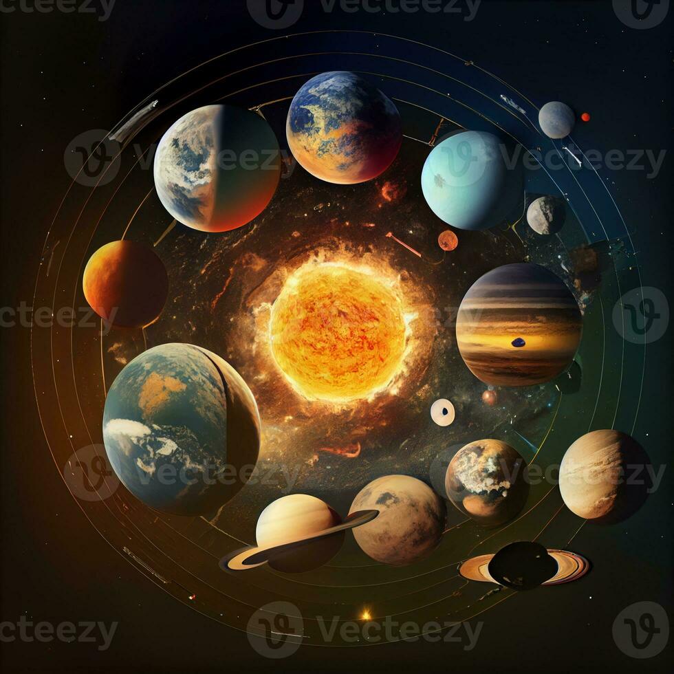 arafé image de une solaire système avec planètes et Soleil. génératif ai. photo