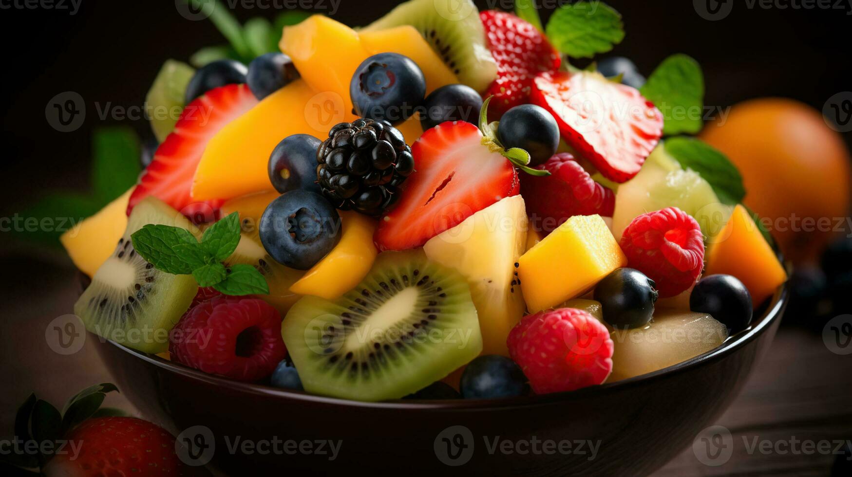 une coloré Frais fruit salade. génératif ai photo