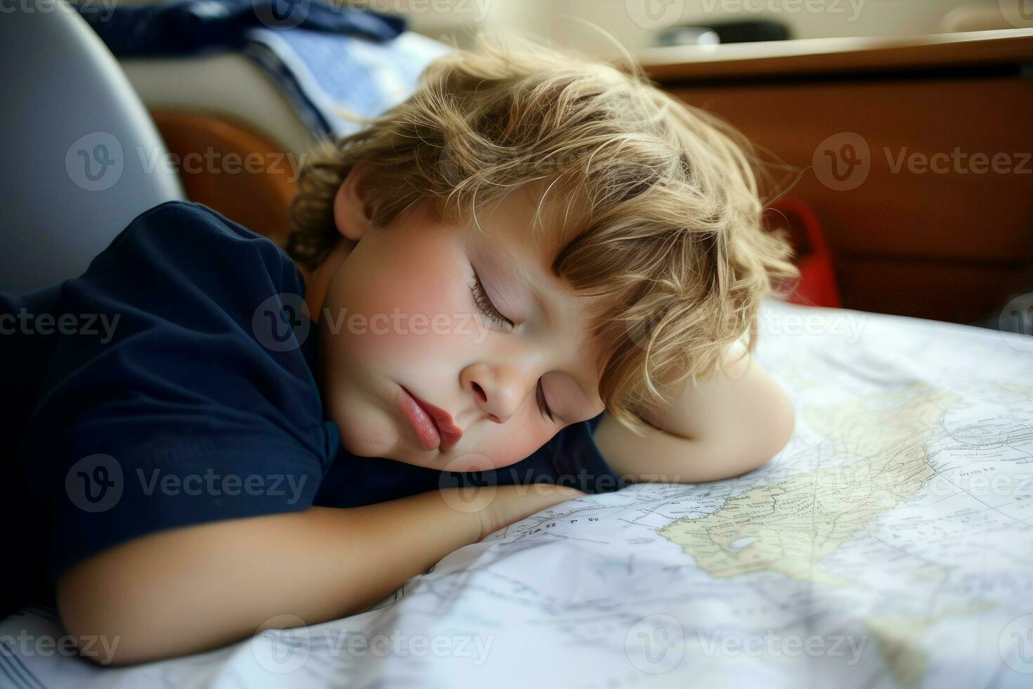 fatigué garçon sommeil maison. produire ai photo