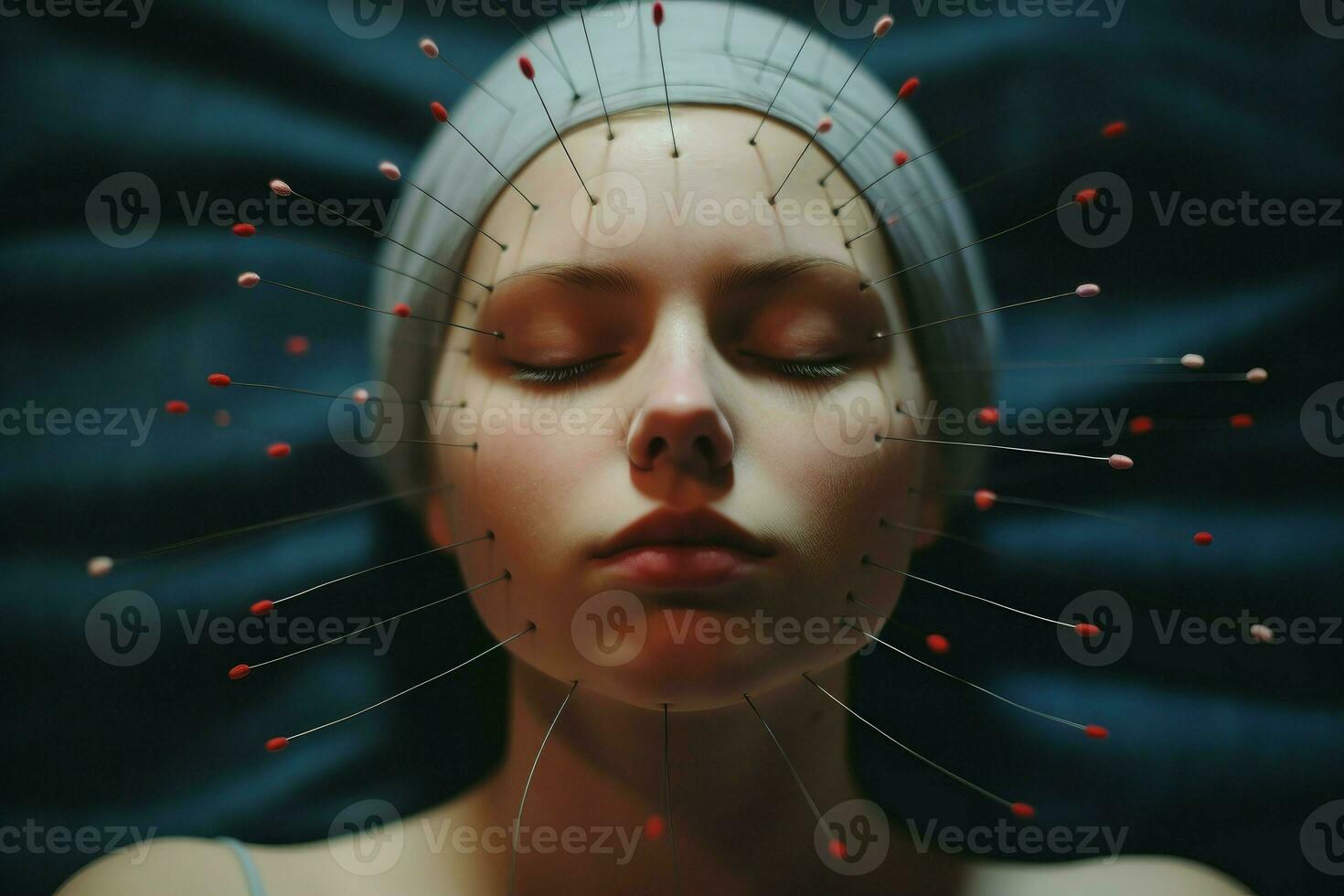 Jeune femme acupuncture affronter. produire ai photo